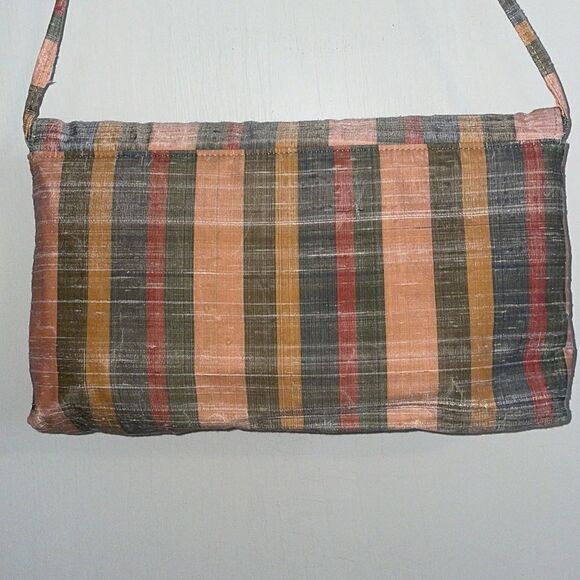Vtg 80s multi colored striped cloth clutch or crossbody purse - Picture 4 of 8